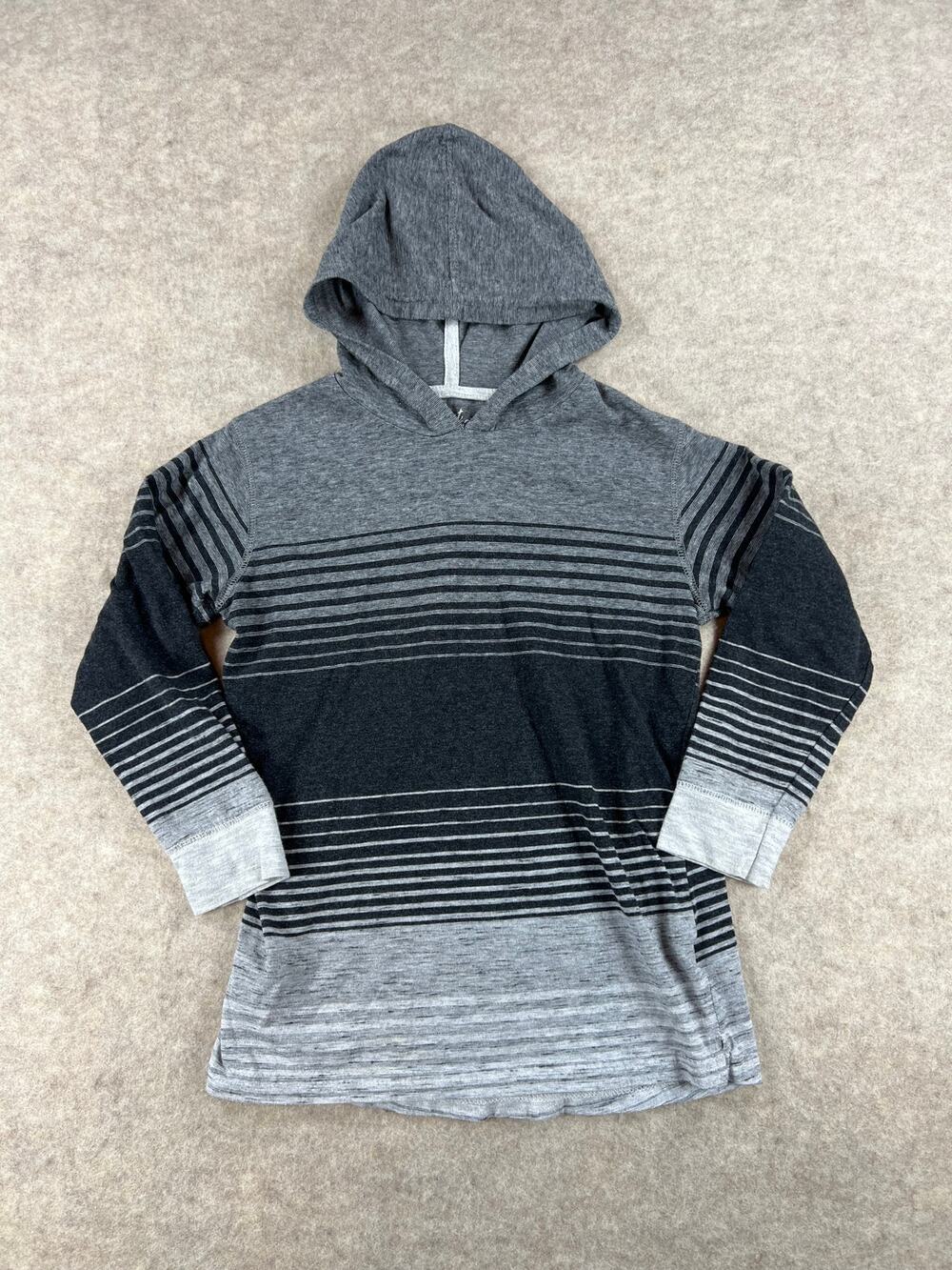 First Wave Striped Hooded Long Sleeve Tshirt Gray Black Boys Size 6/7